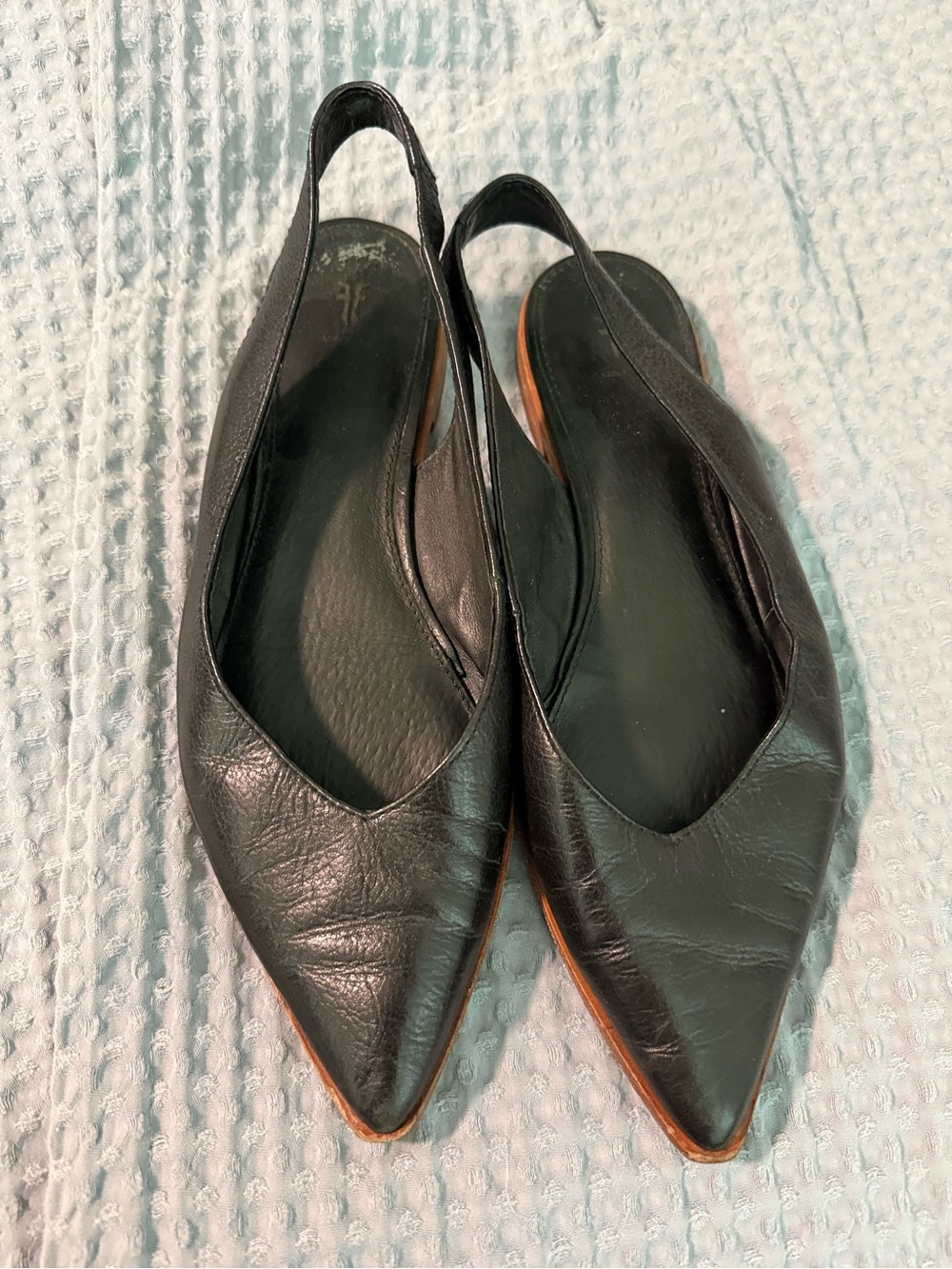 Frye Black Pointed Slingback Flats